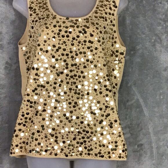 Reba Women’s Gold Sequin Knit Sleeveless Tank Top Blouse Size Large - Picture 9 of 13